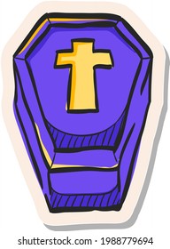 Hand drawn Coffin icon in sticker style vector illustration