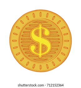 Hand drawn coin illustration.
Dollar sign in vintage style.