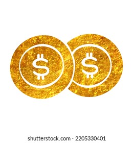 Hand Drawn Coin Money Icon In Gold Foil Texture Vector Illustration