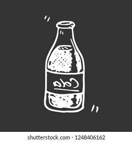Hand drawn cola bottle doodle. Sketch food and drink, icon. Decoration element. Isolated on black background. Vector illustration.