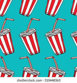 Hand drawn cola (soda) cup - colorful pattern background