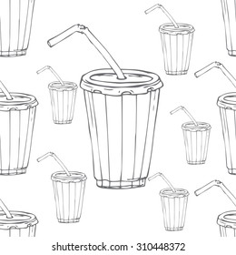 Hand drawn cola (soda) cup - monochromatic pattern background