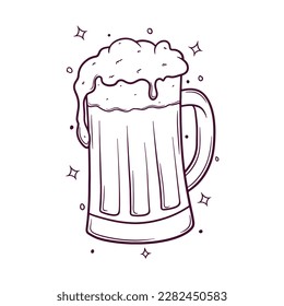 hand drawn Cold beer with frothy foam vector illustration