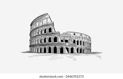 hand drawn Coliseum in Rome, Italy. Colosseum hand drawn vector illustration isolated over white background