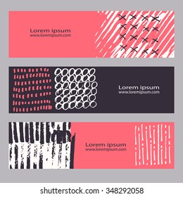 Hand drawn collection of 3 artistic invitations.