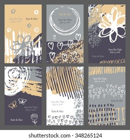 Hand drawn collection of 6 invitations cards.