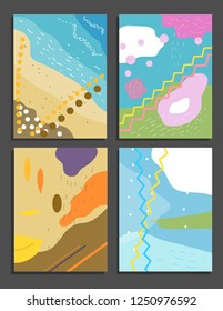 Hand drawn collection of abstract backgrounds. Can be used for wedding, marriage, bridal, birthday, Valentine's day. Four seasons: spring, summer, autumn and winter. Set of four vector illustrations