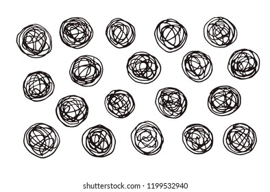 Hand drawn collection of abstract circles. Doodle dots vector illustration isolated on white background.