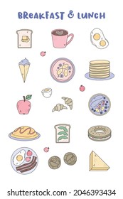 Hand drawn collection of adorable vector breakfast designs.