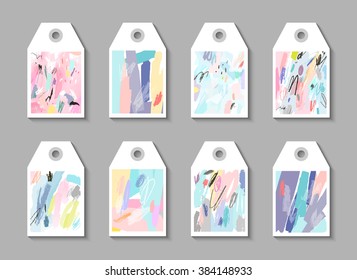 Hand drawn collection of artistic Hang Tags with trendy textures. Wedding, marriage, bridal, birthday, Valentine's day. Isolated 