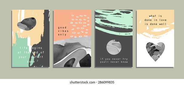 Hand drawn collection of artistic invitations with textures and trendy geometric shapes. Wedding, marriage, bridal, birthday, Valentine's day. Isolated 