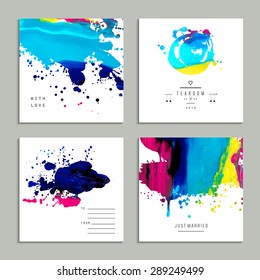 Hand drawn collection of artistic invitations made by acrylic homemade texture. Artistic background. Wedding, marriage, bridal, birthday, Valentine's day 