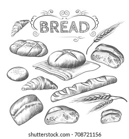 Hand drawn collection of baked goods isolated illustration