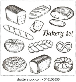 Hand drawn collection of bakery. Vector illustration