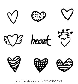  Hand drawn Collection of black Hearts . Object for Valentine's day romantic style,  illustration EPS.10