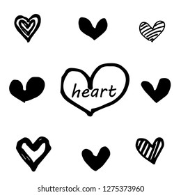  Hand drawn Collection of black Hearts . Object for Valentine's day romantic style,  illustration EPS.10