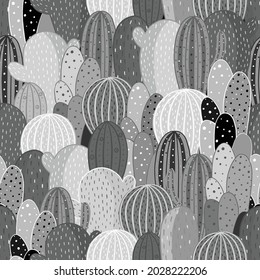 Hand drawn Collection of Cactus and succulent. Vector texture for textile, wrapping paper, packaging.
