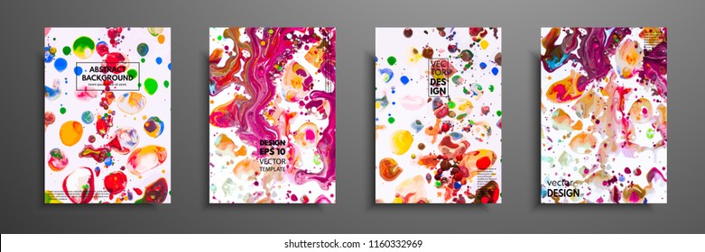 Hand drawn collection of card made by acrylic homemade texture. Liquid colorful texture. Fluid art. Abstract painting templates. Design for banner, poster, cover, invitation, placard, brochure, flyer