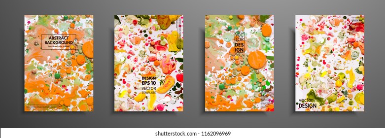 Hand drawn collection of card made by acrylic homemade texture. Liquid colorful texture. Fluid art. Abstract painting templates. Design for banner, poster, cover, invitation, placard, brochure, flyer