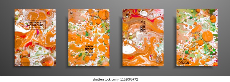 Hand drawn collection of card made by acrylic homemade texture. Liquid colorful texture. Fluid art. Abstract painting templates. Design for banner, poster, cover, invitation, placard, brochure, flyer