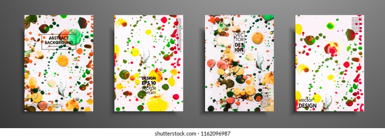 Hand drawn collection of card made by acrylic homemade texture. Liquid colorful texture. Fluid art. Abstract painting templates. Design for banner, poster, cover, invitation, placard, brochure, flyer