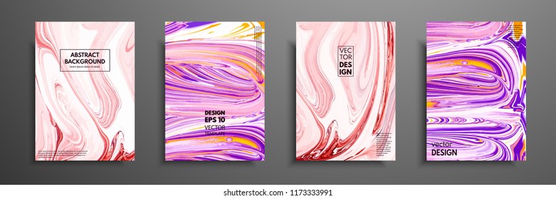 Hand drawn collection of card made by acrylic homemade texture. Liquid colorful texture. Fluid art. Abstract painting templates. Design for banner, poster, cover, invitation, placard, brochure, flyer.
