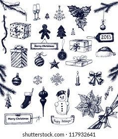 Hand drawn collection of Christmas related objects