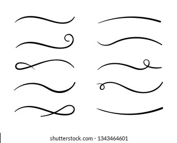 Hand drawn collection of curly swishes, swashes, swoops. Calligraphy swirl. Highlight text elements.