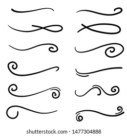 Hand drawn collection of curly swishes, swashes, swoops. Calligraphy swirl. Highlight text elements in doodle style vector