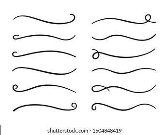 Hand drawn collection of curly swishes, swashes, swoops. Calligraphy swirl. Highlight text elements.