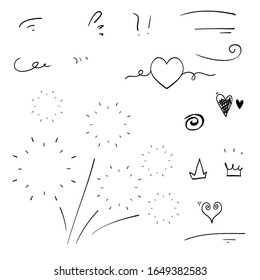 hand drawn collection of curly swishes, swashes, swoops. Calligraphy swirl. Highlight text elements.doodle style