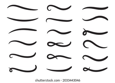 Hand drawn collection of curly swishes, swashes, swoops. Calligraphy swirl. Highlight text elements. Vector illustration.