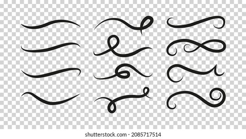 Hand drawn collection of curly swishes, swashes, swoops. Calligraphy swirl. Highlight text elements. Vector illustration.