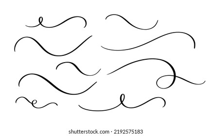 Hand drawn collection of curly swishes, swashes, swoops. Calligraphy swirl. Highlight text elements.