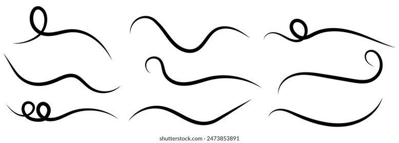 Hand drawn collection of curly swishes, swashes, swoops. Calligraphy swirl. Highlight text elements. Vector illustration.	
