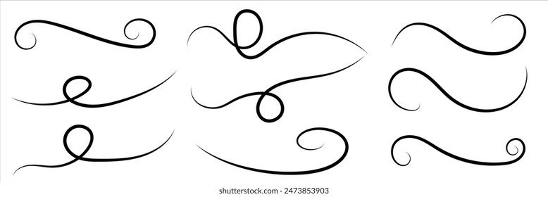 Hand drawn collection of curly swishes, swashes, swoops. Calligraphy swirl. Highlight text elements. Vector illustration.	