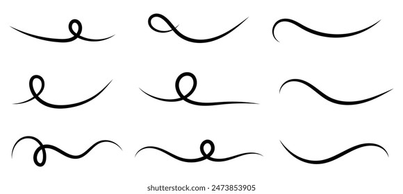 Hand drawn collection of curly swishes, swashes, swoops. Calligraphy swirl. Highlight text elements. Vector illustration.	