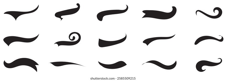 Hand drawn collection of curly swishes, swashes, swoops. Calligraphy swirl. Highlight text elements. 1176