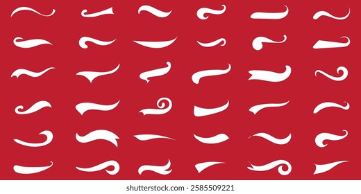 Hand drawn collection of curly swishes, swashes, swoops. Calligraphy swirl. Highlight text elements. 1176