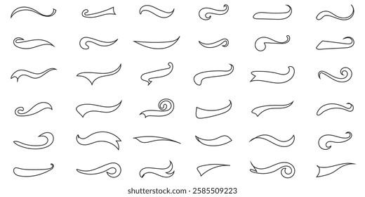 Hand drawn collection of curly swishes, swashes, swoops. Calligraphy swirl. Highlight text elements. 1176