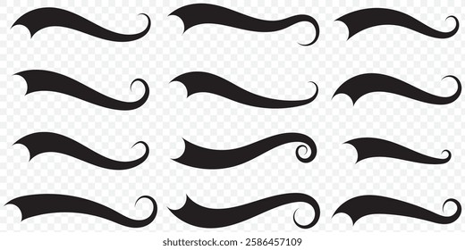 Hand drawn collection of curly swishes, swashes, swoops. Calligraphy swirl. Highlight text elements. Vector illustration. EPS 10.