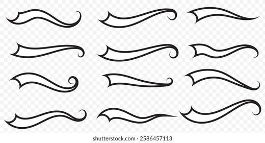 Hand drawn collection of curly swishes, swashes, swoops. Calligraphy swirl. Highlight text elements. Vector illustration. EPS 10.