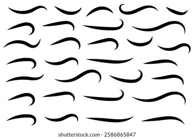 Hand drawn collection of curly swishes, swashes, swoosh. Calligraphy swirl. Highlight text elements for athletics, baseball. Swish typography font. swoosh and swash tails collection . eps 888