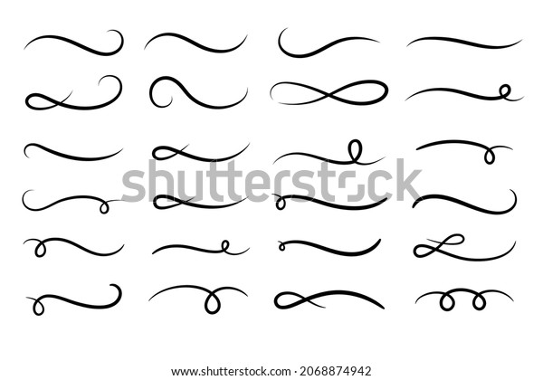 Hand\
drawn collection of curly swishes, swashes, swoops. Calligraphy\
swirl. Highlight text elements. Vector\
illustration.