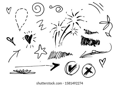 hand drawn collection of design element. black on white use for concept design