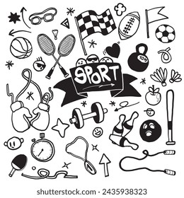 Hand Drawn Collection of Diverse Sports Equipment
