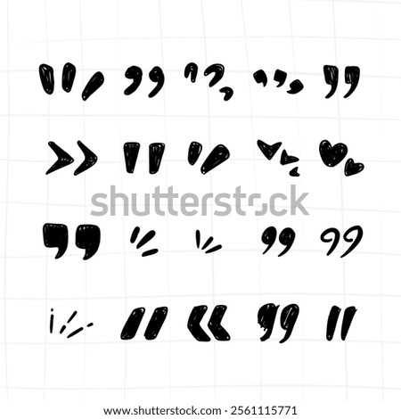 hand drawn collection of doodle quotation mark for quote text in fun and quirky style