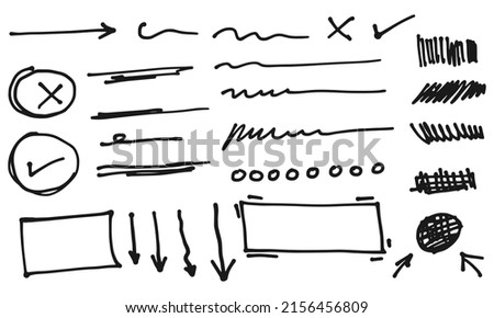 Hand drawn collection of Doodle vector design element. curly swishes, swoops, swirl, arrow, divider lines, highlight text and emphasis element. use for concept design