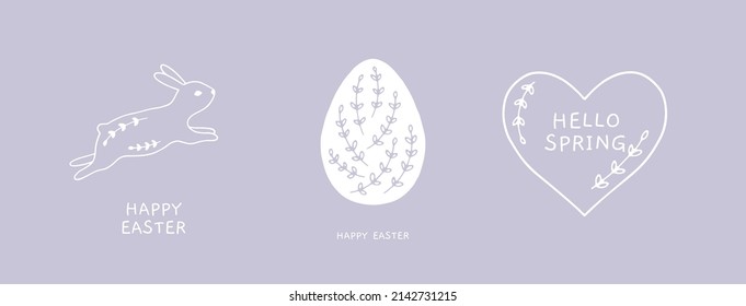 Colección a mano de composiciones de Pascua con pollos, conejillos y adorables elementos primaverales. Ilustraciones vectoriales festivas para el diseño primaveral y vacaciones de Pascua. Ilustración de resorte de líneas de corte