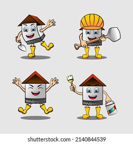 Hand drawn collection of flat cartoon house characters with different styles